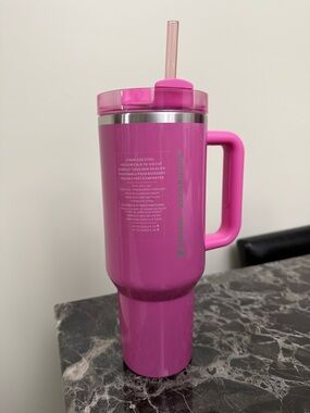 40 oz Starbucks Stanley Pink Travel Tumbler with Handle and Straw